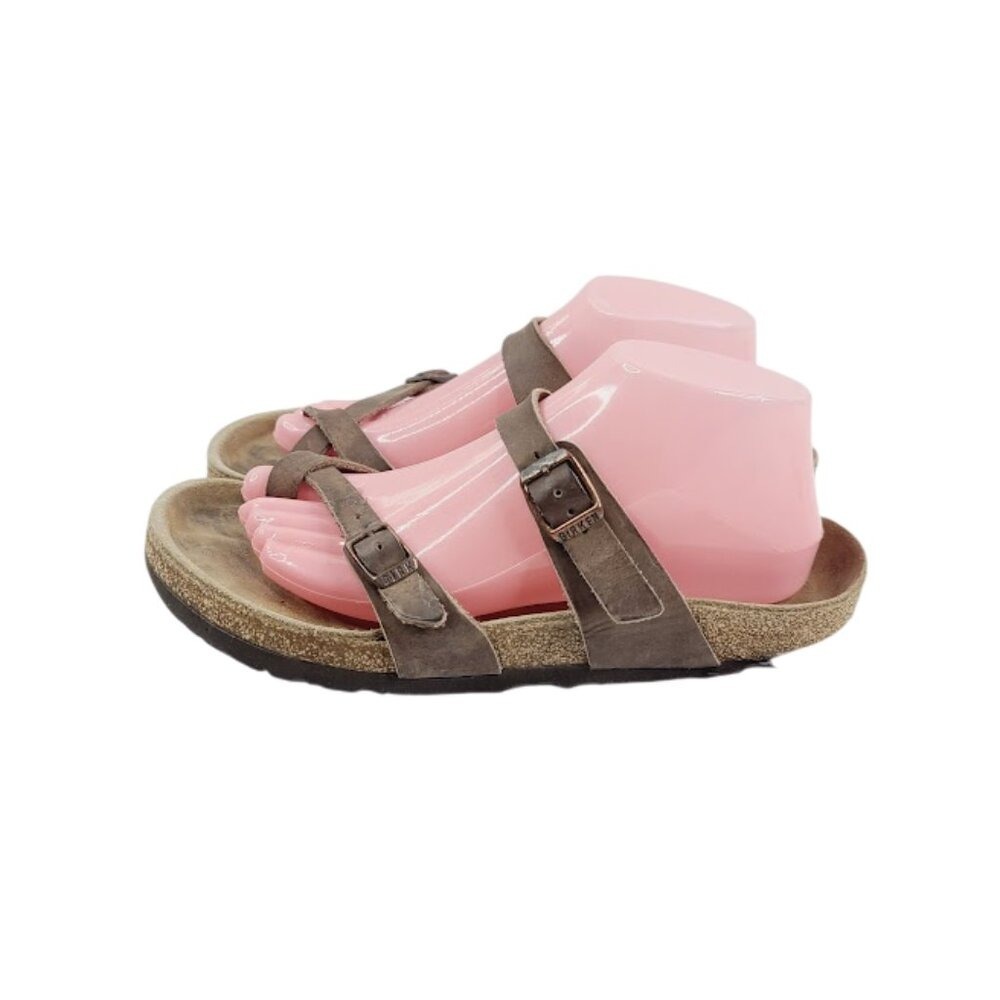 Birkenstock Women's Brown‎ Mayari Leather Classic Stripe Slide Sandal Size 9